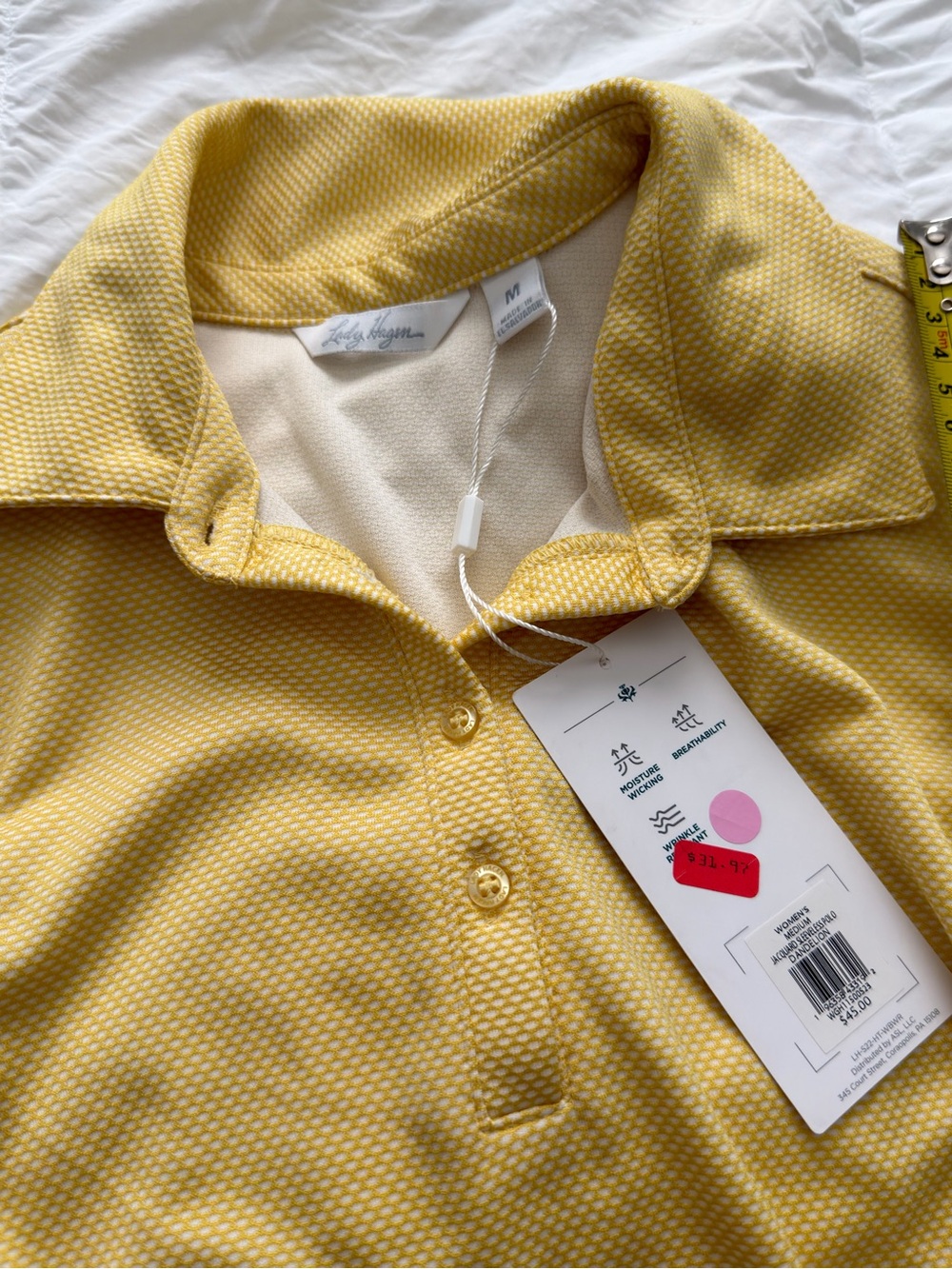 Lady Hagen Yellow Textured Polo Top